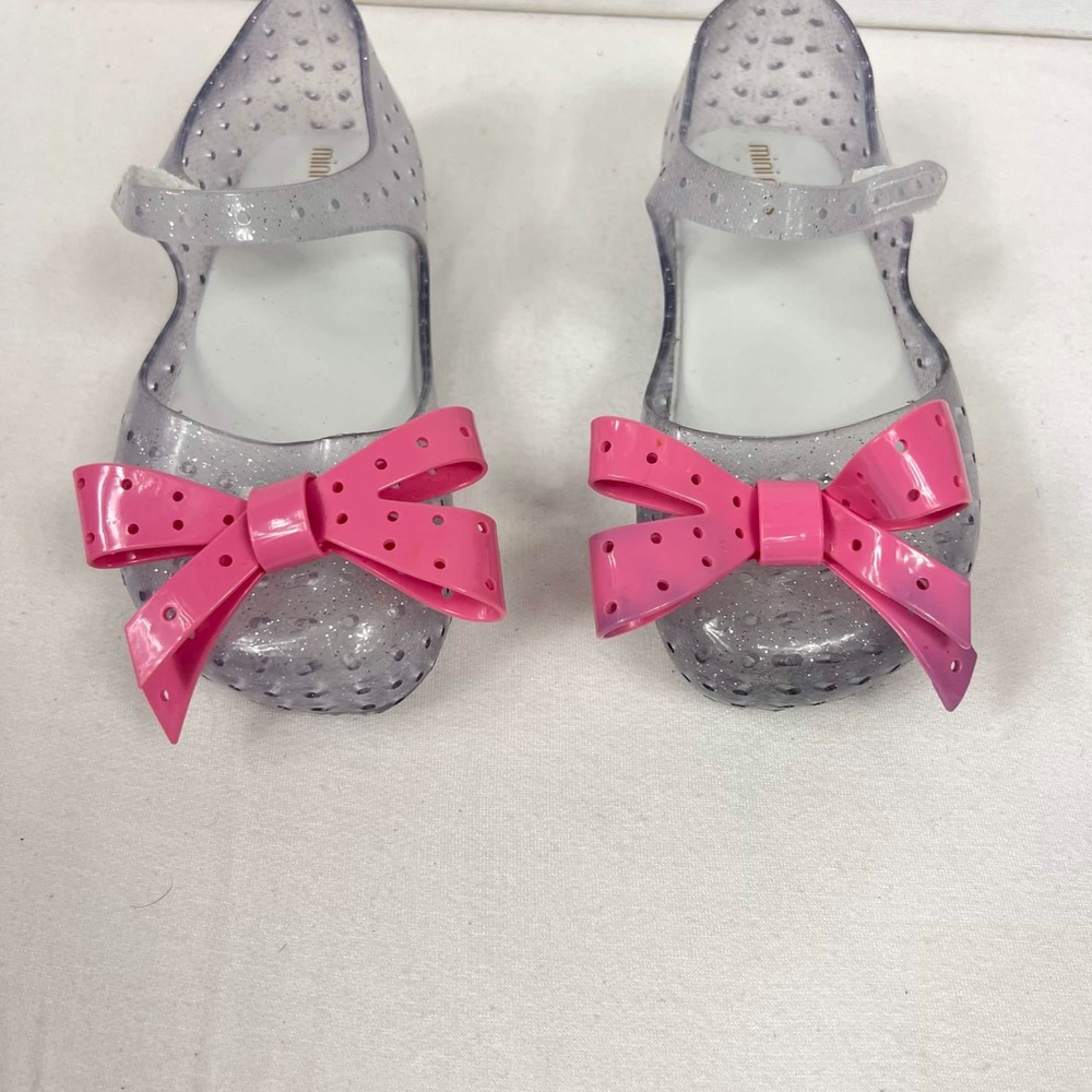 EUC Mini Melissa Ultragirl Bow Glitter Clear Pink Mary Jane Shoes Kids Sz 10 - Picture 8 of 15
